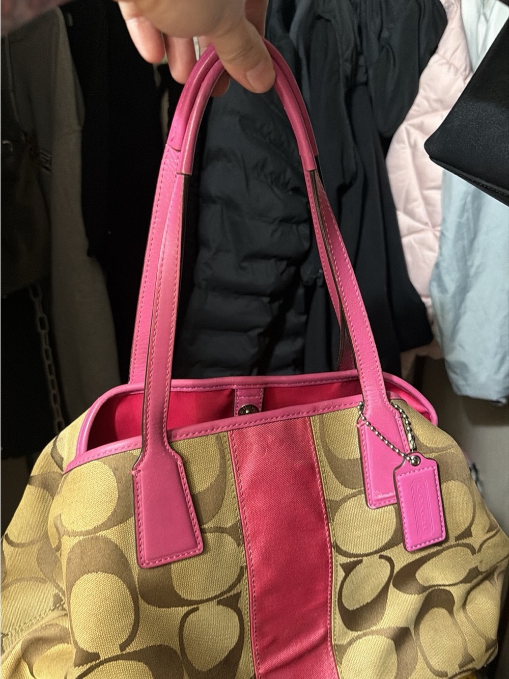 Coach Vintage Pink Trim Signature Canvas Tote